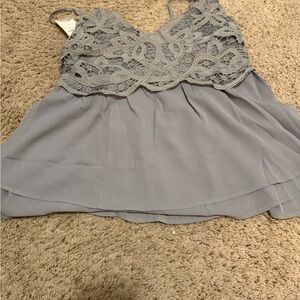 Gray Lace Overlay Sleeveless Top